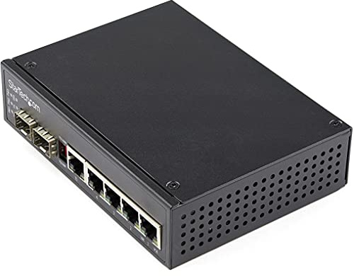 StarTech.com Switch Gigabit Ethernet Industriel 6 Ports - 4 PoE RJ45 + 2 Slots SFP 30W PoE+ 48VDC 10/100/1000 Mbps - Switch LAN Power Over Ethernet -40°C à 75°C - Montage/Connecteur DIN