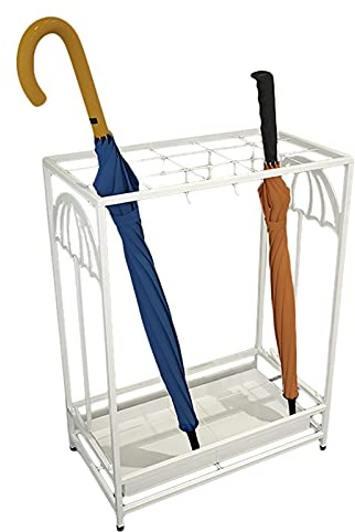 ZJYWMM Space Saving Organizer Metal Umbrella Stand with Square Water Basin, Large Capacity Umbrella Holder Rack for Office, Home, Apartment, Hotel (Color : White)