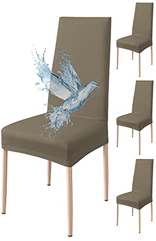 Poligino Coprisedie con Schienale 4 Pezzi Elasticizzati, Impermeabili, Misura Universale, Coprisedia Soggiorno Cucina Moderna Lavabile Estraibile - Tortora