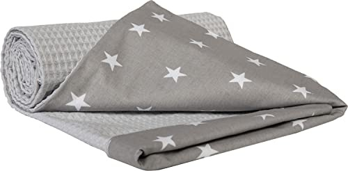 Medi Partners Babydecke Baby Decke Neugeborenen - Kuscheldecke Geschenk Babydecken 75x100cm für Kleinkinder Mädchen Krabbeldecke Kinderbett Kinderwagen 100% Baumwolle (‎Sternen mit Grauen Waffel)