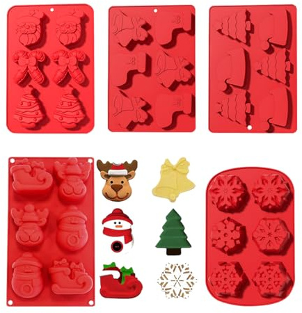 ZOOMPIL Weihnachtskuchenformen, 5 Stück Weihnachtsschokoladenform, Weihnachts-Silikonformen, Silikon-Schokoladenformen, Schokoladenformen Set, Schokoladenformen Als Weihnachtsbaum