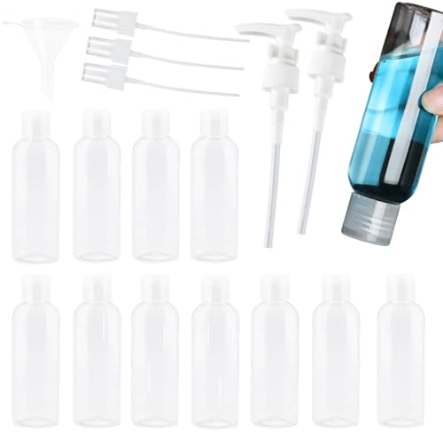 Set di 10 flaconi da viaggio - Flaconi dispenser in plastica trasparente da 100 ml con tappo a scatto, mini flaconi d'aria, contenitori per gel doccia da viaggio in PET per lozione di riempimento