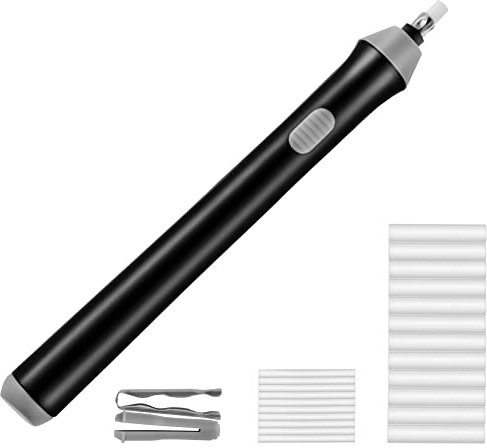 OFFCUP Gomma Elettrica, Penna a Batteria, per Cancellare, Portatile Automatica con 22Pcs Ricariche (10x2,3mm+12x5mm) per Disegno, Schizzi, Appunti(Nero)