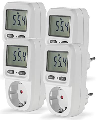 Eaxus® 4er Set Energiekostenmessgerät Steckdose mit Display - Strommesser Verbrauchsmessgerät bis 3680 Watt, Weiß
