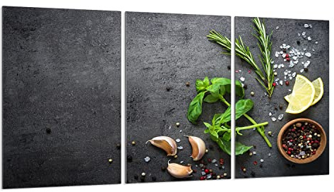 Herdabdeckplatten 3-Teilig 90x52 cm Ceranfeldabdeckung Küche Elektroherd Induktion Herdschutz Spritzschutz Glasplatte Schneidebrett aus Gehärtetem Glas, Schiefer Gewürze Design