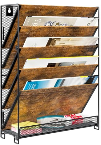 PAG 6-stöckig Hängend Ordner Organizer ,Zeitschriftenhalter Wand für Büro/school supplies/home,Wandorganizer für Dokumente/Zeitschriften/Literatur/Aktenordner/Briefe/Umschläge,Antik Braun