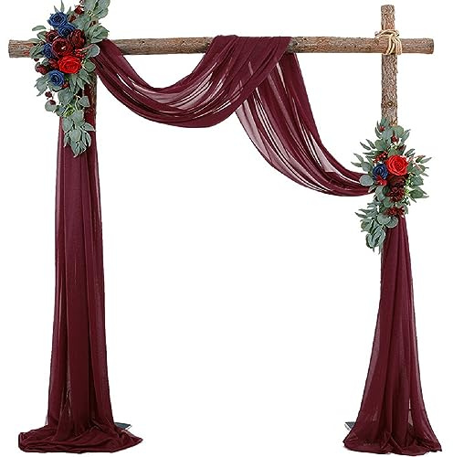 SASIGAYA Querbehang Freihanddeko Dunkelrot Chiffon Vorhang Hochzeit Querbehänge 75x600cm Fensterdekoration Transparentem Voile Hochzeitsbogen Dekostoff Tüll Dekorationen für Fotografie Party Hochzeit