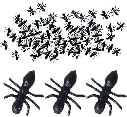 Wudaizhi 50 Stück falsche Ameisenstreiche, Plastikschwarze Ameisen, realistische Ameisen für Halloween-Partydekorationen, Aprilscherz-Requisiten