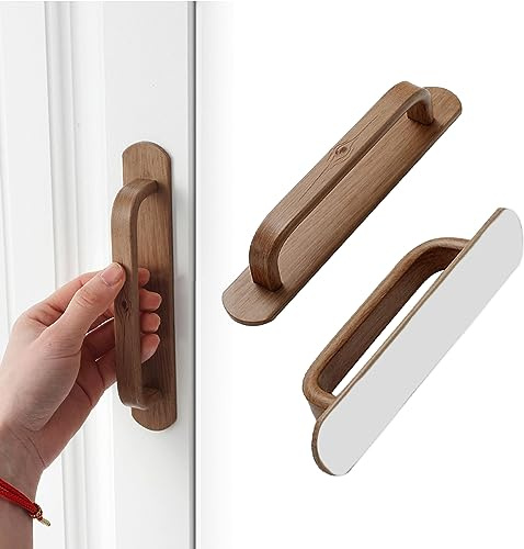 Elistonie 2 Stück Selbstklebender Griff Holzähnlicher Schrankgriff Griffe zum kleben Möbelgriff für Schrank Schiebetüren Schublade Glasschrank Glastür Selbstklebender Türgriff Aluminium (Dunkel,160mm)