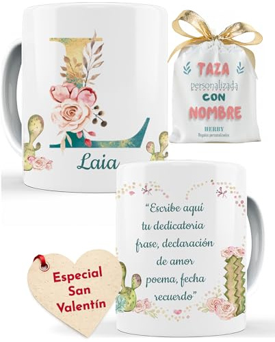 taza de céramica personalizada con letra L, taza con inicial y nombre, regalos originales para ella, regalos de navidad personalizados, taza de te, cafe con leche, chocolate (L)