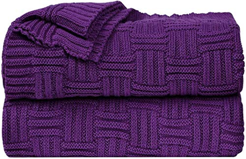 XYWHPGV Manta de Tiro de 100% algodón de Punto Trenzado, Manta de Regazo y Liviana, Manta de sofá sólida con Textura, Mantas de Punto Decorativas, Morado 47x 70(7dcae 6e399 9c314 9e7a6 0b52c c04ee