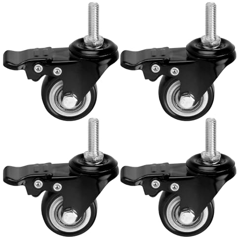 Set di 4 ruote girevoli per mobili da 40 mm, ruote con freno, ruote per mobili con freno, ruote pivotanti M8 con tige filettata e cuscinetti a sfere per casa/ufficio, capacità di carico 50kg a ruota