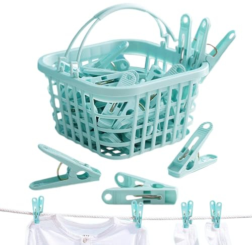 30 Pièces Pinces À Linge avec Panier - Pinces À Linge Douces pour Corde À Linge, Pinces pour Corde À Linge, Panier Pince À Linge, Panier avec Pinces Clips pour Vêtements, Soutien-Gorge