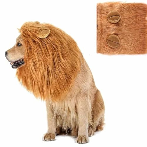 UNAGRI Lion Mane for Dog, Löwe Mähne Für Hund, Verstellbar Hundekostüm Löwenmähne Mit Ohren, Lustige Hunde Perücke Für Hundekostüm, Löwe Mähne Haustierkostüme Für Hund Und Katze (Dunkelbraun,37CM)