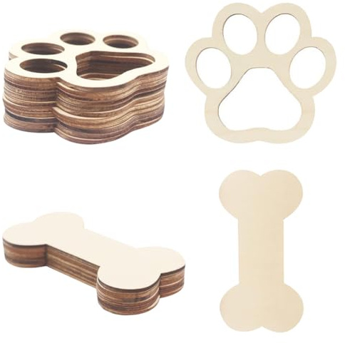FSSTUD Unlackierte Hundeknochen aus Holz, 30 Stück, blanko, Knochenform, Geschenkanhänger, groß, lackierbar, Pfotenabdruck, Holzornament für DIY-Projekte