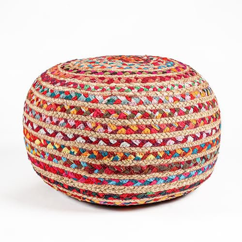 RIANGI Pouf rotondo ottomano poggiapiedi, grande pouf ottomano per soggiorno, pouf in cotone lavorato a maglia boho, pouf poggiapiedi ideale per camera da letto, divano in fattoria