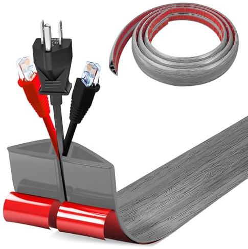 Flexibler Klein Kabelkanal, Selbstklebend Boden Kabelbrücke, 1M x 5cm Flexibler Kabelabdeckung Kabelschutz Kabelschacht Leicht zu Schneiden Montage für alle Netzkabel Haus, Büro, Lager (Graues Holz)