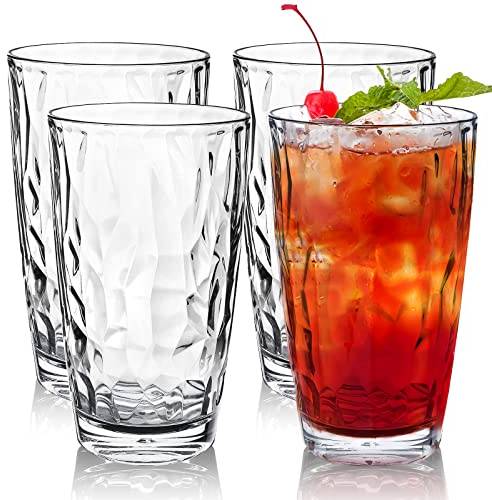 Yiter 4 PCS Plastic Tumblers, Stackable Plastic Glasses for Adults, Kids, Unbreakable Glasses Drinking Cups for Juice, Sangria, Cocktail, Beverage(470 ml,Clear)