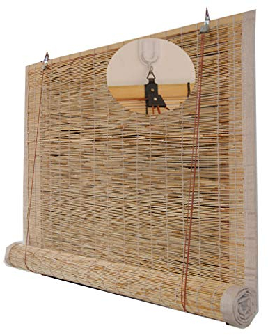 Bambus Shades Rollo - Maßgeschneiderte Größen für Außen/Terrasse, Wärmeisolierung, Sonnenschutz, ohne Bohren