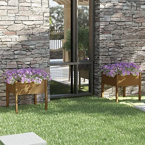 Iiaky Jardineras 2 uds Madera Maciza de Pino marrón 70x70x70 cm Jardineras Exterior Balcon