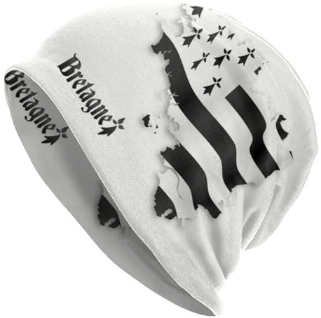 HEBUOUI Bretagne United Flagge Karte Skullies Mützen Mützen Winter Warme Strickmütze Unisex Erwachsene Breizh Breton Karte Bretagne Stolze Haube Hüte Personalisiertes Freund