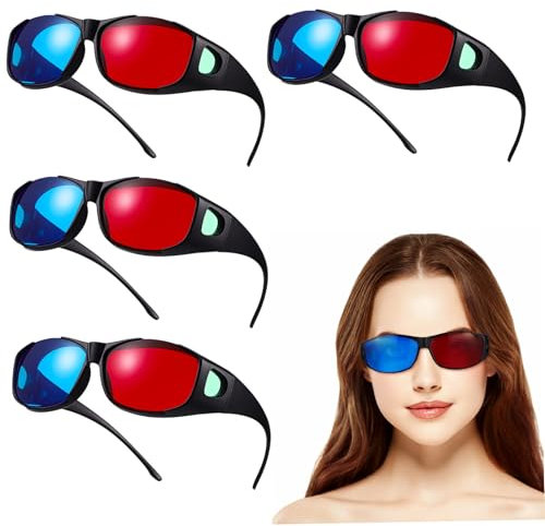Housoutil Lot De 5 Lunettes 3D Rouges Et Bleues en Plastique Léger pour Films 3D, Cinéma Et Jeux Vidéo, Accessoire Immersif Familial, Taille Unique Compacte