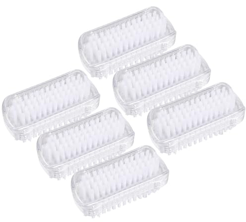 Larcele 6pcs Nail Brush Double Sided Plastic Hand Scrubbing Cleaning Brush for Cleaning Hand Toes Nail Home Garden Salon use MJS-04 (Transparent)
