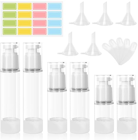 Distributeur à Pompe Airless, 6 PièCes 15ml/30ml/50ml CrèMe Distributeur Flacon Pompe Vide, Flacon de Voyage Sous Vide à Remplir avec Spatule Autocollante Pour les Lotions De Voyage