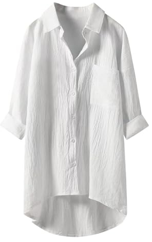 Bluse Damen Sommer Blusen & Tuniken Für leinenbluse leinenhemd große größen Button-Down Übergröße Hemd V-Ausschnitt Langarm Elegant Atmungsaktive Freizeithemd Lose Shirts Mit Brusttaschen