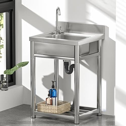 Lavello da Cucina Commerciale in Acciaio Inossidabile a 1 Scomparto, lavello di Preparazione e lavello di Servizio, Stazione lavamani Indipendente con Rubinetto per Fattoria, Lavanderia, Gar
