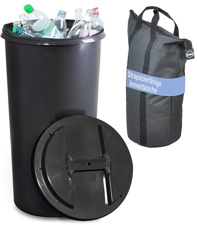 KUEFA IBC Flaschensammler, 60 Liter Sammelbehälter mit Deckel und Innentasche, für Altglas, Altpapier, Pfandflaschen, stabil, strapazierfähig, geruchsdicht, auslaufsicher (Grau)