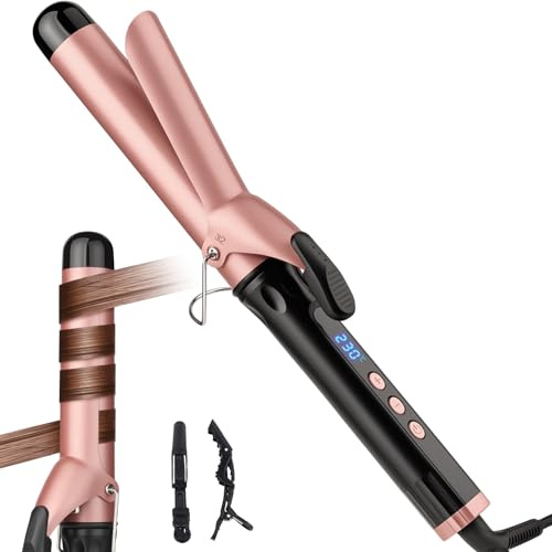 JAETON Curling Wand Hair Curler, Curling Tongs with Clamp, New Upgraded Ceramic Curling Iron, Dual Voltage, Adjustable Temp for Long Hair (32MM)