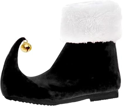 Santa Claus Overboots Unisex Christmas Carnival Theme Party Christmas Elf Shoes with Bells Shoe Covers Elf Boots Santas Helper Gnome Shoes Fancy Dress Adult Costume, black, 7.5