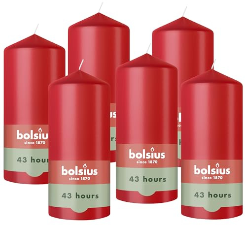 Bolsius – Essentials – vela de columna lisa – roja – 13 cm – Velas decorativas – Contiene cera vegetal natural – Sin aceite de palma