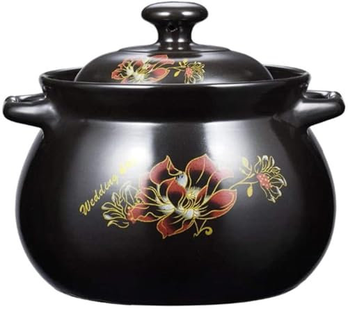 Casseruola in Terracotta per stufati, zuppe e casseruole, pentola in Ceramica con Coperchio, Resistente al Calore, Adatta a Gas, Forno e microonde