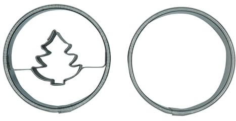 Kaladia Linzer Plätzchen Ausstecher-Set - Motiv: Kreis mit Tanne - aus hochwertigem Edelstahl –2 Ausstechformen – für Spitzbuben, Hildabrötchen, Linzer Augen - Made in EU