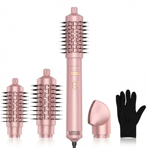 3-in-1 Rotating Hair Dryer Brush with 3 Heat Settings & 3 Attachments – Bidirectional Rotation, Smooth Blowouts & Curls, Fast Drying, Less Frizz & Damage