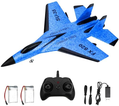 DAJASD RC Flugzeug, 2.4GHz SU35 Ferngesteuertes Flugzeug mit LED-Licht & 2 Akkus, Outdoor Spielzeug fur Anfänger, Kinder und Erwachsene - Blau