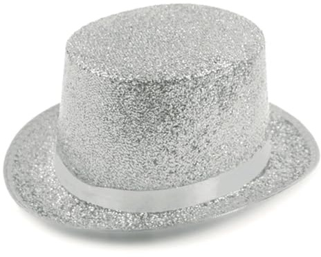 LIUHLFSR Glitter topp hatt brett brätte semester kort trollkarl kostym för formella evenemang, bröllop (silvervit)