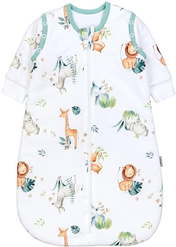 TupTam Sacco nanna neonato 2,5 TOG – Maniche removibili, Safari (leone, giraffa, elefante), 68-74