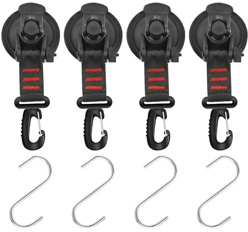 Aililong Gancho de Ventosa 4Pcs Extra Fuerte para RV, Ventosas con Anillo en D Giratorio, Accesorios campistas, Camping vacío Coche, 4 Ganchos S