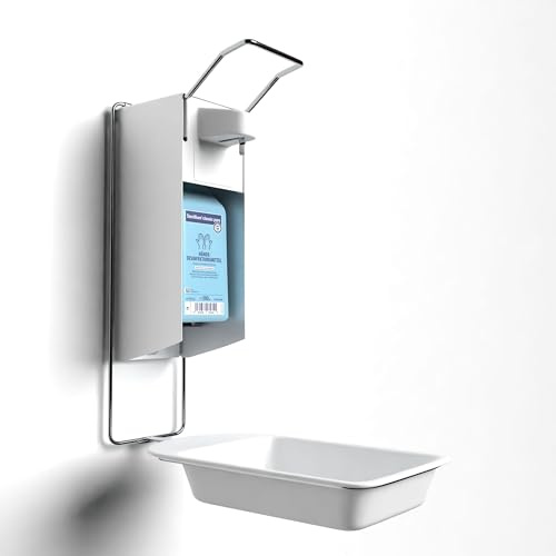 Horn Medical Desinfektionsmittel-Wandspender aus hochwertigem Aluminium mit Sterillium Classic Pure Haut-sensitivem Händedesinfektionsmittel 500ml (Set mit Abtropfschale)