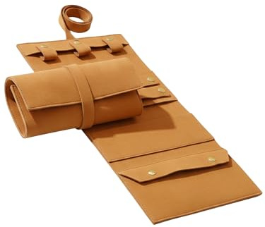Einzelstück® Schmuck Reise Tasche I kleiner Schmuck Organizer für Reisen I Schmuckrolle Schmuck Aufbewahrung kompakt & platzsparend (Camel Brown)