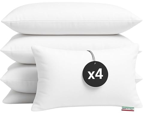 cuscini fiber - Cuscini Letto Matrimoniale 48x78cm, Guanciale Letto con Fodera PoliCotone, Cuscino Antiacaro Anallergico, Morbida Imbottitura in Fibra di Poliestere Made in Italy (4 Cuscini)