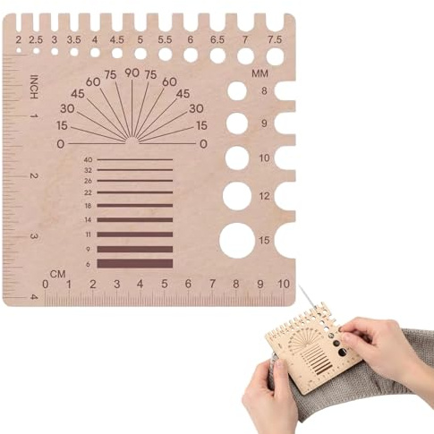 Knitting Needle Gauge aus Holz – Stricknadelmaß 2–15 mm, Stricknadel Lineal & Garnstärken-Messwerkzeug – Strickzubehör zum Messen von Maschenprobe, Nadelstärke & WPI für Strick- und Häkelpro