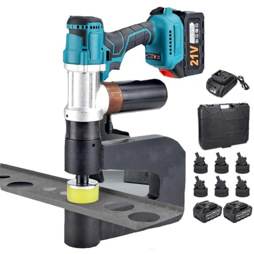 CUTANGELAR Perforadora Hidráulica Eléctrica Para Metal Con 2 Baterías, Perforación Rápida En 5 S, Profundidad De Garganta De 150 Mm, Para Metal, Hierro Y Chapas De Acero Inoxidable.(With 1 mold)