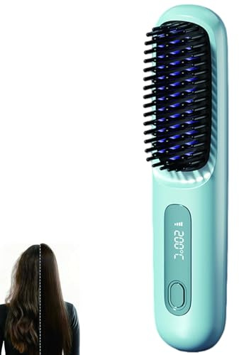 Cefryna stylingbürste,Clinora Styling Bürste,Glättbürste Kabellos,Glättbürste Kurze Haare,Tragbare Bürste Glätten,hair Straightener Brush,stylingbürste Für Kurze Haare (blue)