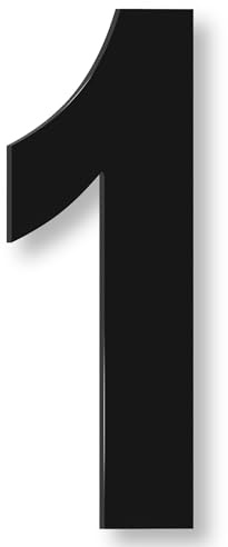 iSYFIX Stick-On Acrylic Number 1, 10 Inch Tall - Black Glossy Plastic, 0.12 Inch Thick, 3M Adhesive, 2 Pack with Alignment Template