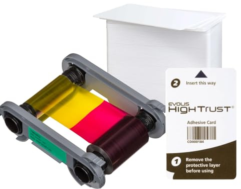 Evolis Primacy Zenius 2 färgband med 100 plastkort, vita och 1 rengöringskort [R5F202E100]