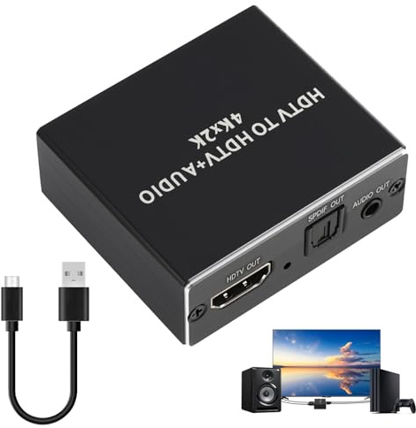 HDMI Audio Extractor 4K x 2K@30Hz, HDMI Audio Converter to Optical Adapter SPDIF Toslink Splitter with 3.5mm L/R Stereo, Supports DTS-HD Dolby-AC3 3D Blu-ray PS3/PS4/PS5/HDTV, No ARC or eARC Support